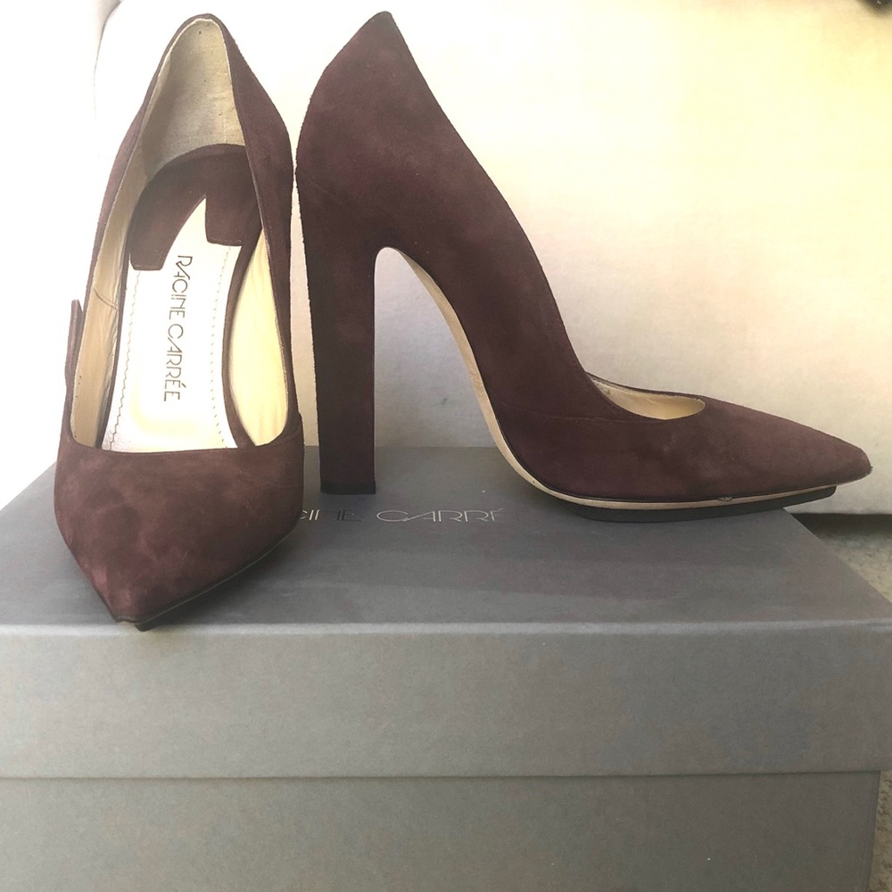 Suede Racine Carrée Bordeaux pump NIB sz 38